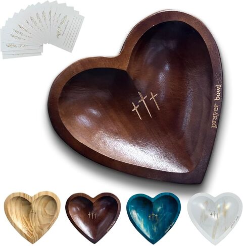 Heart Prayer Bowl Wooden, Handcrafted with 24 Cards, Prayer Dough Bowl Religious/Christmas/Easter/Thanksgiving Day Gifts in Kuwait