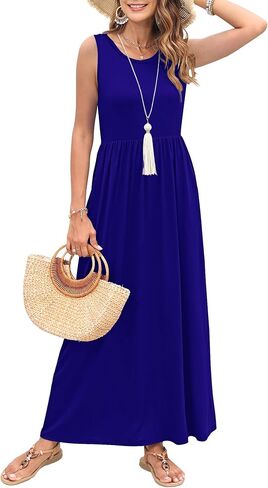 MISFAY Womens Summer Sleeveless Maxi Dress Loose Plain Casual Long Dress with Pockets in Kuwait