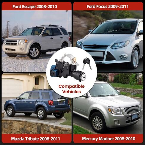 989-019 مجموعة أسطوانة قفل مفتاح الإشعال مع مفاتيح ومسمار متوافق مع 2008-2012 Ford Escape، 2009-2011 Focus، 2008-2011 Mazda Tribute، 08-2010 Mercury Mariner استبدال 9L8Z-3511-A in Kuwait