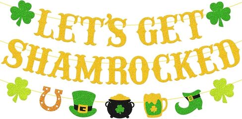 دعونا نحصل على لافتة شامروك - زينة لامعة لعيد القديس باتريك، إكليل شامروك كلوفر الأيرلندي للحفلات والفصول الدراسية والمكتب والمنزل in Kuwait