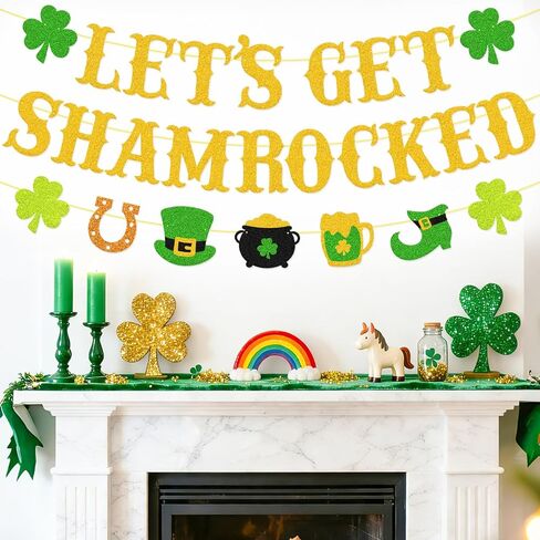 دعونا نحصل على لافتة شامروك - زينة لامعة لعيد القديس باتريك، إكليل شامروك كلوفر الأيرلندي للحفلات والفصول الدراسية والمكتب والمنزل in Kuwait