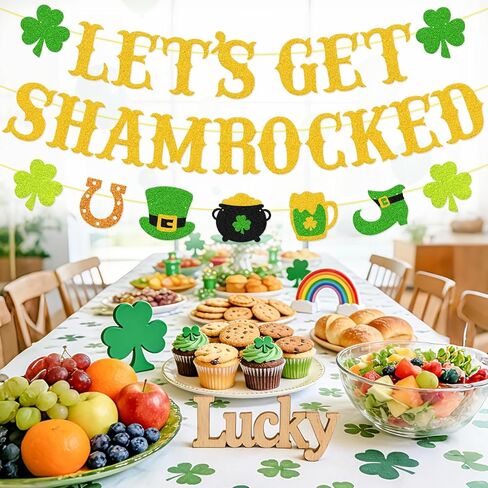 دعونا نحصل على لافتة شامروك - زينة لامعة لعيد القديس باتريك، إكليل شامروك كلوفر الأيرلندي للحفلات والفصول الدراسية والمكتب والمنزل in Kuwait