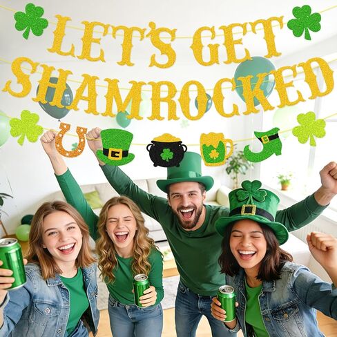 دعونا نحصل على لافتة شامروك - زينة لامعة لعيد القديس باتريك، إكليل شامروك كلوفر الأيرلندي للحفلات والفصول الدراسية والمكتب والمنزل in Kuwait