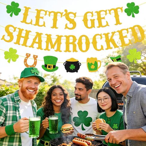 دعونا نحصل على لافتة شامروك - زينة لامعة لعيد القديس باتريك، إكليل شامروك كلوفر الأيرلندي للحفلات والفصول الدراسية والمكتب والمنزل in Kuwait