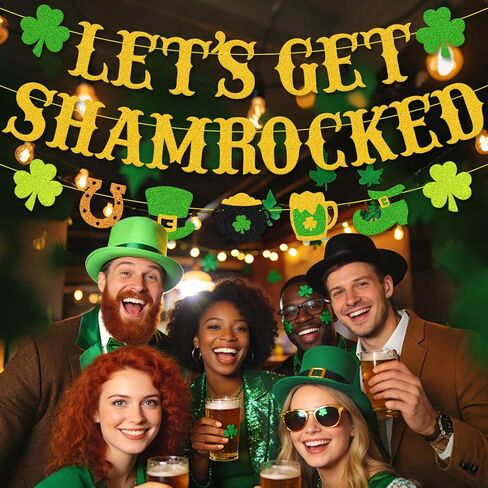 دعونا نحصل على لافتة شامروك - زينة لامعة لعيد القديس باتريك، إكليل شامروك كلوفر الأيرلندي للحفلات والفصول الدراسية والمكتب والمنزل in Kuwait