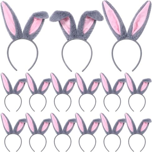 XunYee 12 Pcs Easter Plush Bunny Ears Headband Bulk Cute Long Rabbit Ears Hairbands Pink Grey Costume Accessories for Easter Party Dress up Cosplay Birthday Photo Booth Props, 8.5 Inch in Saudi Arabia