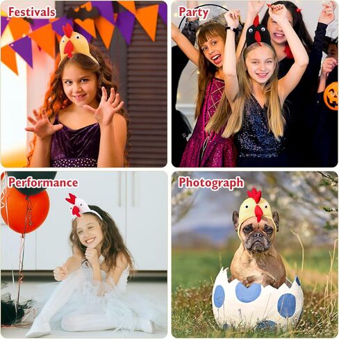 Homoyoyo 4Pcs Chicken Hat Headband Rooster Headband Hair Hoop 3D Hair Band Chicken Headpiece Jungle Animals Hoop for Happy Party Easter Christmas Halloween Cosplay (Random Style) in Saudi Arabia