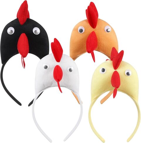 Homoyoyo 4Pcs Chicken Hat Headband Rooster Headband Hair Hoop 3D Hair Band Chicken Headpiece Jungle Animals Hoop for Happy Party Easter Christmas Halloween Cosplay (Random Style) in Saudi Arabia