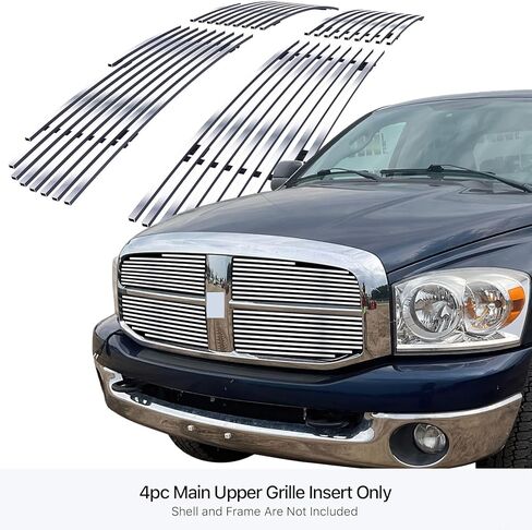 APS متوافق مع Ram 1500 2006-2008 و06-09 2500 3500 الرئيسي العلوي من الفولاذ المقاوم للصدأ SS كروم 8x6 أفقي البليت الأمامي مصبغة إدراج S18-K91756D in Kuwait
