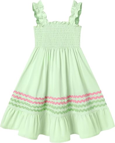 فستان كاجوال للفتيات الصغيرات فستان صيفي لطيف للأطفال بدون أكمام من بوهو صيفي من 3 إلى 8 سنوات in Kuwait