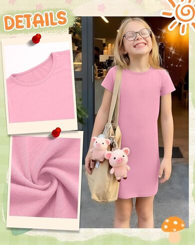 2 Pack Girls' Short Sleeve Bodycon Dresses Crew Neck Casual Teens Fitted T-Shirt Mini Pencil Dress 6-14 Years in Saudi Arabia