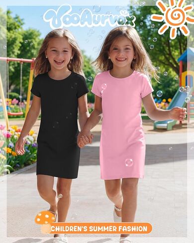2 Pack Girls' Short Sleeve Bodycon Dresses Crew Neck Casual Teens Fitted T-Shirt Mini Pencil Dress 6-14 Years in Saudi Arabia