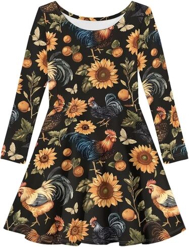 PinUp Angel Girl Long Sleeve Dress Cute Graphic Comfortable Casual Swing Flowy Twirly Dress for Kids in Saudi Arabia