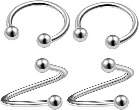 4Pcs Steel 16g 1/2 12mm circular barbell earrings spiral barbell Piercing Jewelry Cartilage Lip Eyebrow Septum 3mm Ball M6747 in Saudi Arabia