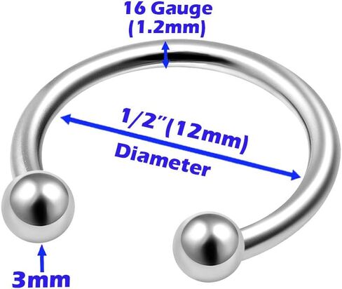 4Pcs Steel 16g 1/2 12mm circular barbell earrings spiral barbell Piercing Jewelry Cartilage Lip Eyebrow Septum 3mm Ball M6747 in Saudi Arabia