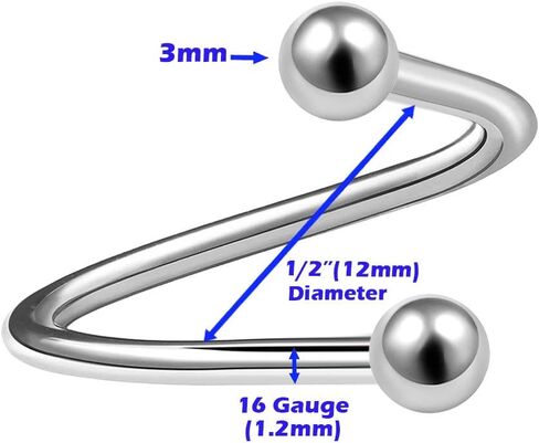 4Pcs Steel 16g 1/2 12mm circular barbell earrings spiral barbell Piercing Jewelry Cartilage Lip Eyebrow Septum 3mm Ball M6747 in Saudi Arabia