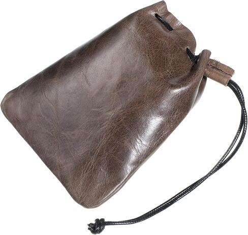 Leather Drawstring Pouch, Drawstring Cowhide Bag Vintage Waterproof Storage Bag Leather Pouch for Jewelry Earphones Purse Medium, Coffee in Saudi Arabia