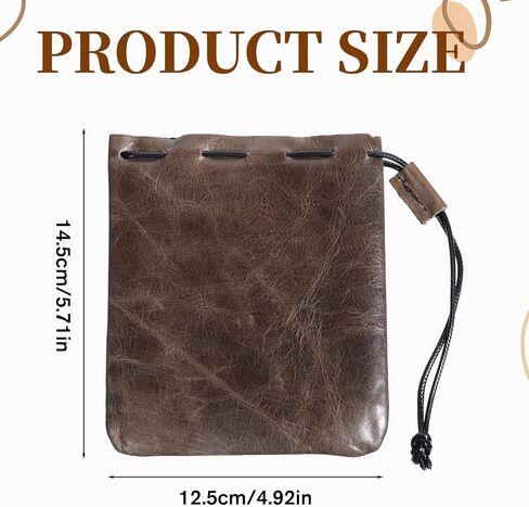 Leather Drawstring Pouch, Drawstring Cowhide Bag Vintage Waterproof Storage Bag Leather Pouch for Jewelry Earphones Purse Medium, Coffee in Saudi Arabia