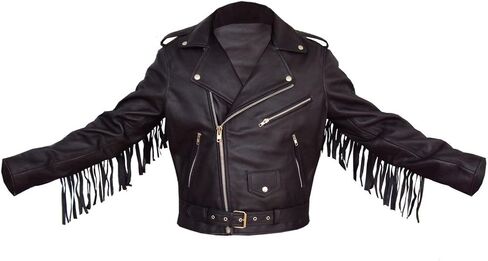 جاكيت رجالي من جلد الخراف الأصلي مزين بشراشيب باللون الأسود in Kuwait