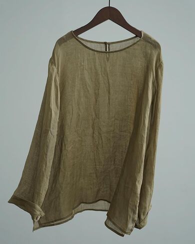 LZJN Women's Casual Long Sleeve Solid Color Lightweight Round Neck Tunic Top Solid Color Ramie Loose Pullover Shirt in Kuwait