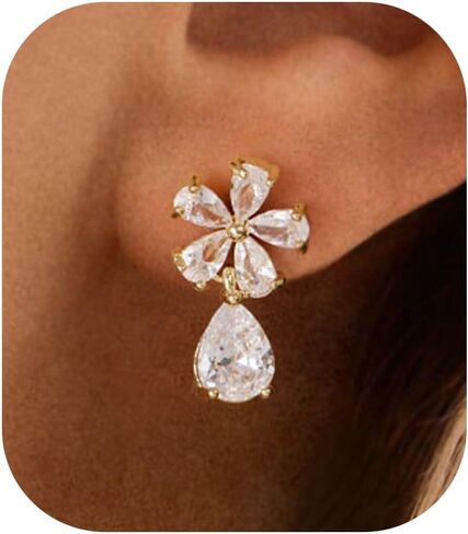 أقراط زركونيا مكعبة - 14 قيراط من الذهب/الذهب الأبيض/الذهب الوردي المطلي بالذهب الوردي مكعب زركونيا تشيكوسلوفاكيا أقراط الزفاف الماسية للنساء وصيفة العروس in Kuwait