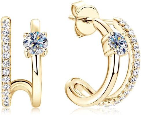 Small Diamond Stud Earrings for Women in 14K Solid Gold, VVS1 Clarity,Half-Moon Shaped, A Delicated Gift in Saudi Arabia