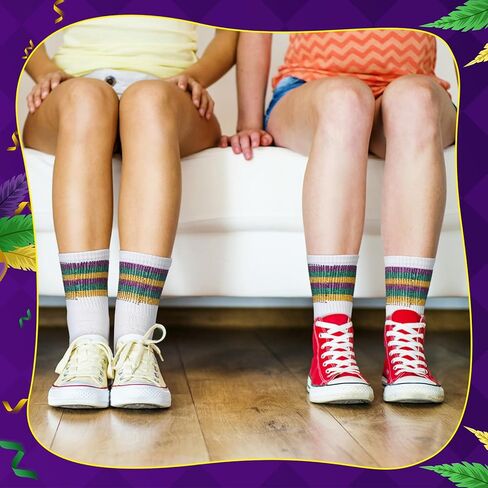 Mepase 3 Pairs Mardi Gras Rhinestone Crew Socks Sparkle Purple Green Gold Stripe Crew Novelty Cotton Socks for Women Girls Mardi Gras Parade Carnival Party in Saudi Arabia