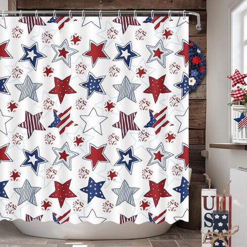 MEHOFOND 4th of July Shower Curtain Independence Day American Red White and Blue Stars Bathroom Curtain President's Day Patriot Home Bathtub Decor Fabric Waterproof Bath Curtain 72x72 Inch in Saudi Arabia