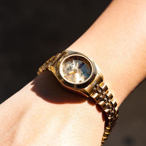 Miykon Silver and Gold Watches for Women | Small Dainty Women's Dress Watch with Day Date and Genuine Crystals | IP Stainless Steel Women's Jewelry Bracelet, Lume Hands, Japan Quartz, 50M Water Resist in Saudi Arabia
