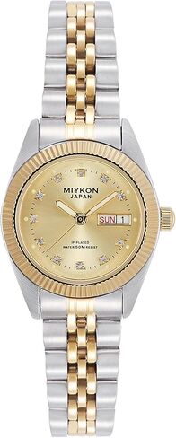 Miykon Silver and Gold Watches for Women | Small Dainty Women's Dress Watch with Day Date and Genuine Crystals | IP Stainless Steel Women's Jewelry Bracelet, Lume Hands, Japan Quartz, 50M Water Resist in Saudi Arabia