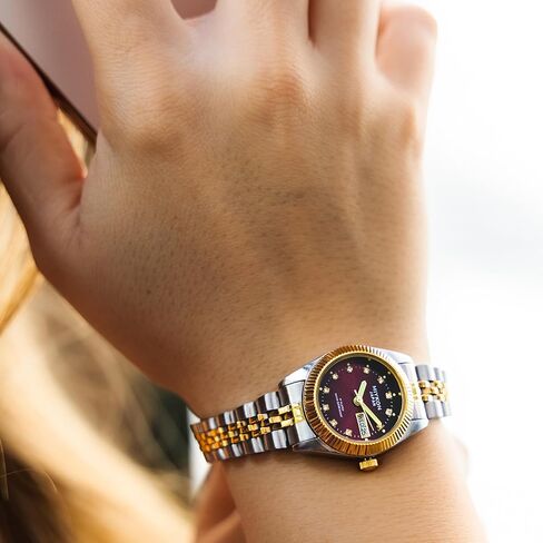 Miykon Silver and Gold Watches for Women | Small Dainty Women's Dress Watch with Day Date and Genuine Crystals | IP Stainless Steel Women's Jewelry Bracelet, Lume Hands, Japan Quartz, 50M Water Resist in Saudi Arabia