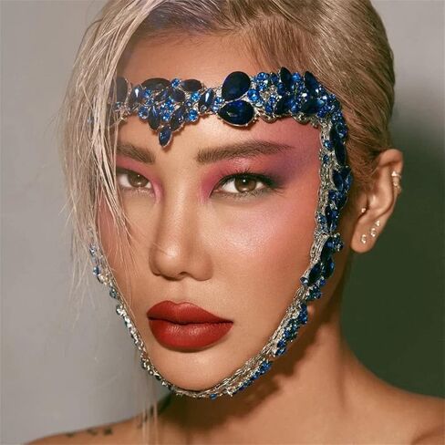 STONEFANS Rhinestone Masquerade Mask Face Jewelry for Women Blue Prom Half Face Mask Wedding Halloween Costume Accessories in Saudi Arabia