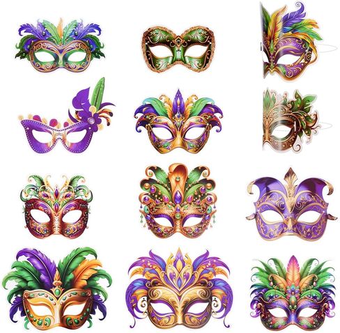 مجموعة أقنعة تنكرية من Ishua 18 قطعة من Mardi Gras - أقنعة Mardi Gras من الورق المقوى مقاومة للماء لموكب الكرنفال، هدايا الحفلات التنكرية، للجنسين النساء والرجال New Orleans Carnival Essentials in Saudi Arabia