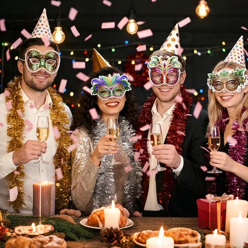مجموعة أقنعة تنكرية من Ishua 18 قطعة من Mardi Gras - أقنعة Mardi Gras من الورق المقوى مقاومة للماء لموكب الكرنفال، هدايا الحفلات التنكرية، للجنسين النساء والرجال New Orleans Carnival Essentials in Saudi Arabia