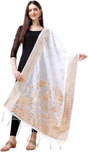 Women's Cotton Chanderi Dupatta with Golden Border in Saudi Arabia