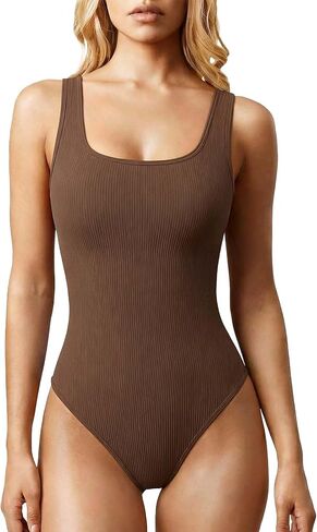 Women's Crop Bodysuits Seamless Sexy Ribbed Sleeveless Square Neck Tank Tops Leotard Trendy Outfits Exercise Yoga Gym Shirts in Saudi Arabia
