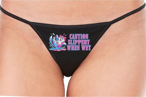 Knaughty Knickers Cute Kawaii Design Caution Slippery When Wet Suggestive Black String Thong Adult Flirty Fun in Saudi Arabia