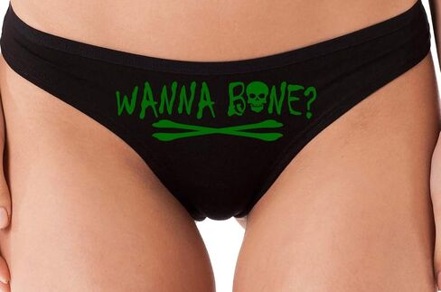 Knaughty Knickers Wanna Bone Want To Bone Halloween Flirty Slutty Black Thong in Saudi Arabia