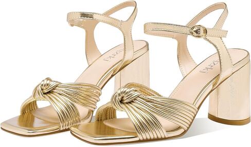 Women's Gold Heeled Sandals, Square Open Toe Chunky Heel Wedding Shoes, Bow Knot Block Heels Sandals for Bridal Party Dress in Saudi Arabia