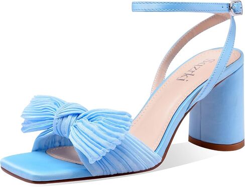 Women's Gold Heeled Sandals, Square Open Toe Chunky Heel Wedding Shoes, Bow Knot Block Heels Sandals for Bridal Party Dress in Saudi Arabia