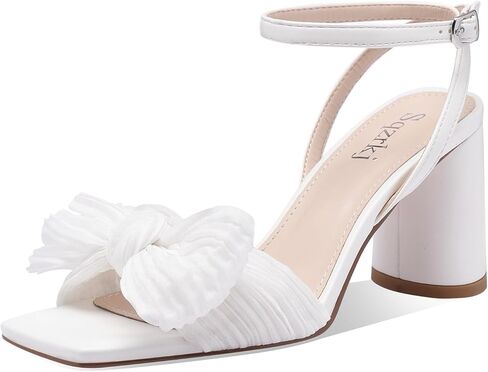 Women's Gold Heeled Sandals, Square Open Toe Chunky Heel Wedding Shoes, Bow Knot Block Heels Sandals for Bridal Party Dress in Saudi Arabia