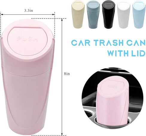 Car Trash Can Bin with Lid, Leakproof Auto Cup Holder Garbage Bin Multipurpose Storage Organizer, Mini Portable Dustbin Side Door Garbage Can for Vehicle Home Office (Pink) in Kuwait