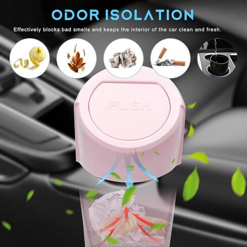 Car Trash Can Bin with Lid, Leakproof Auto Cup Holder Garbage Bin Multipurpose Storage Organizer, Mini Portable Dustbin Side Door Garbage Can for Vehicle Home Office (Pink) in Kuwait