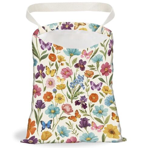 Retro Wildflower Butterfly Print Car Trash Bag Portable Waterproof Hanging Garbage Bag with Snap Buttons Back Seat Rubbish Storage Dustbin for Car Interior Accessories Kitchen Home Travel in Saudi Arabia