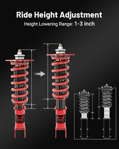 EVIL ENERGY Coilovers Compatible for Nissan 350Z 2003-2008 (Z33), for Nissan Skyline 2003-2007 (V35), for Infiniti G35 2003-2007, Height Adjustable Coilovers Lowering Kit, Red in Saudi Arabia