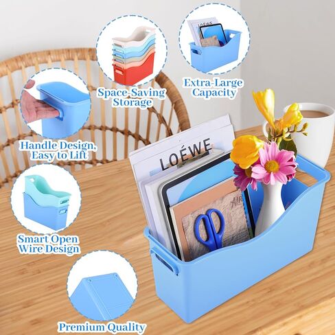 6 Pack Plastic Book Binder Holders, 6 Colors Classroom Storage Bins with Handles, Stackable Organizing Bins for Library Home Office, 13.6X5X7.1 Inch in Saudi Arabia