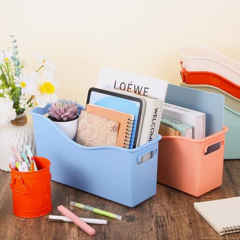 6 Pack Plastic Book Binder Holders, 6 Colors Classroom Storage Bins with Handles, Stackable Organizing Bins for Library Home Office, 13.6X5X7.1 Inch in Saudi Arabia