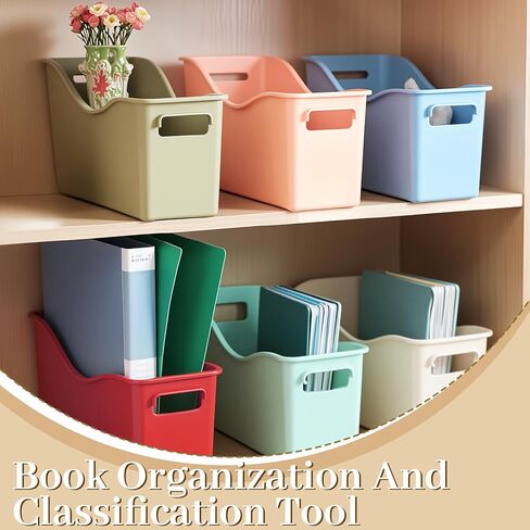 6 Pack Plastic Book Binder Holders, 6 Colors Classroom Storage Bins with Handles, Stackable Organizing Bins for Library Home Office, 13.6X5X7.1 Inch in Saudi Arabia