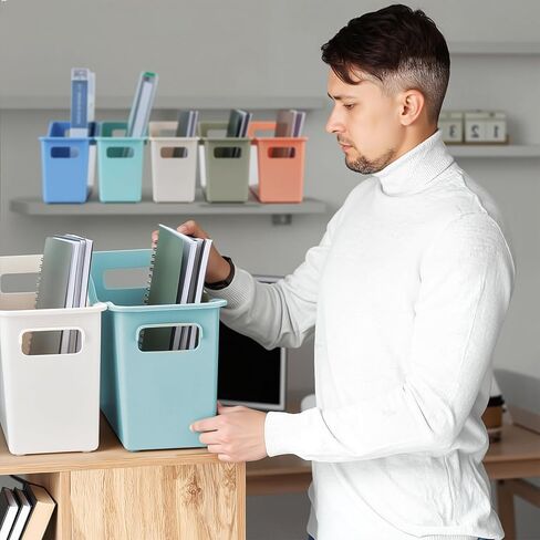 6 Pack Plastic Book Binder Holders, 6 Colors Classroom Storage Bins with Handles, Stackable Organizing Bins for Library Home Office, 13.6X5X7.1 Inch in Saudi Arabia