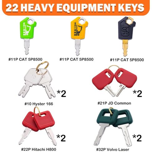 Multi Type Heavy Equipment Master Keys, 22 Contractor Machinery Ignition Excavator Keys Fit CAT 5P8500 JCB 14607 Kubota Takeuchi Komatsu 787 Volvo Yanmar John Deere Hyster Hitachi H806 in Saudi Arabia